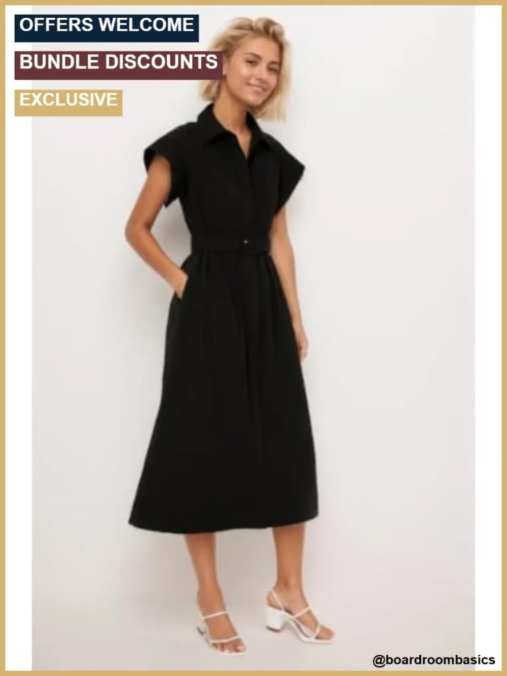 Women's Casual Midi Shirt Dress with Belt Button Front V-Neck
